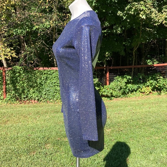 Divided spangled open back long sleeve sparkling ink blue mini size S - Picture 3 of 6